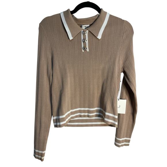 Daisy May Tan & White Collared Sweater—Size Large—NWT - Picture 2 of 6